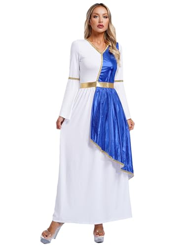 Freebily Damen Kostüm Griechische Göttin Kleid ägyptisches Kostüm Römische Göttin Kleid Tunika Party Fasching Karnevalskostüme Königsblau XL von Freebily