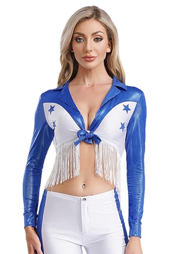 Freebily Damen Kostüm Western Cowgirl Oberteil Metallic Crop Top Fransen Bluse Rodeo Girl Oufit 60er 70er Jahre Hippie Kostüm Königsblau M Freebily Damen Kostüm Western Cowgirl Oberteil Metallic Crop Top Fransen Bluse Rodeo Girl Oufit 60er 70er Jahre Hippie Kostüm Königsblau M von Freebily