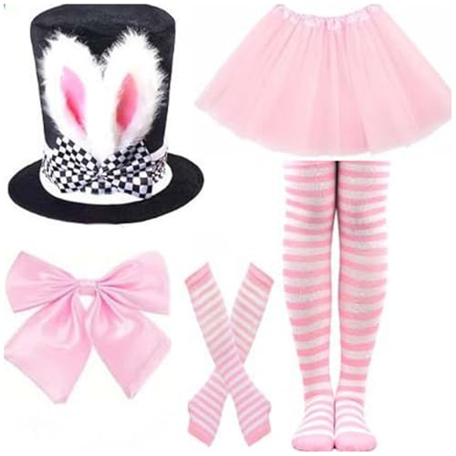 Freebily Damen Ostern Hase Kostüm Set Zylinder Hut mit Plüsch Hasenohren Brille Handschuhe Fliege Fasching Bunny Kaninchen Cosplay Karneval Typ E One Size von Freebily