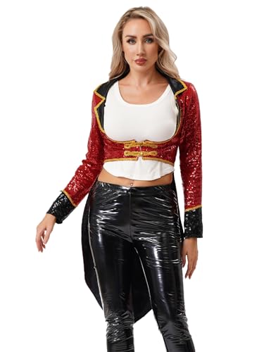 Freebily Damen Zirkus Kostüm Zirkusdirektor Jacke Glitzer Pailletten Frack Showman Cosplay Halloween Karneval Kostüm Rot S Freebily Damen Zirkus Kostüm Zirkusdirektor Jacke Glitzer Pailletten Frack Showman Cosplay Halloween Karneval Kostüm Rot S von Freebily