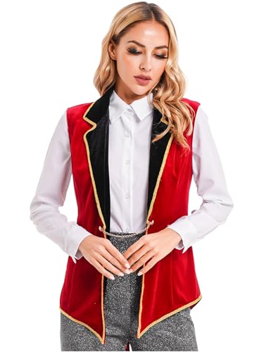 Freebily Damen Zirkus Ringmaster Kostüm Zirkus Direktorin Uniform Weste Ärmellos Mantel Halloween Faschingskostüm Show Party Outfit B_Rot L von Freebily