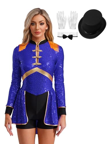 Freebily Damen Zirkusdirektor Kostüm Zubehör Glitzer Overall Set Damen Zirkus Kostüm Dompteur Halloween Fasching Party Outftt Königsblau 3XL von Freebily