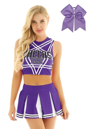 Freebily Erwachsene Damen Cheerleading Kostüm Cheer Leaderin Uniform Rock Set Tanzkostüm Halloween Karneval Show Party Tanzkleidung B_Violett XL von Freebily