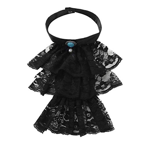 Freebily Erwachsene Kinder Spitze Jabot Kragen mit Schmuckknopf Halloween Party Fasching Kleider False Kragen Steampunk Kostüm Zubehör Schwarz One Size von Freebily