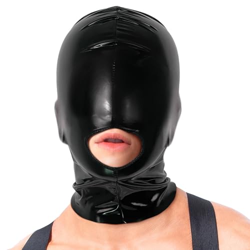 Freebily Erwachsene Kunstleder Kopfmaske Mundöffnung Rollenspielmaske Nachtclub Maske Rezvoll Kopfhaube Clubwear Schwarz M von Freebily