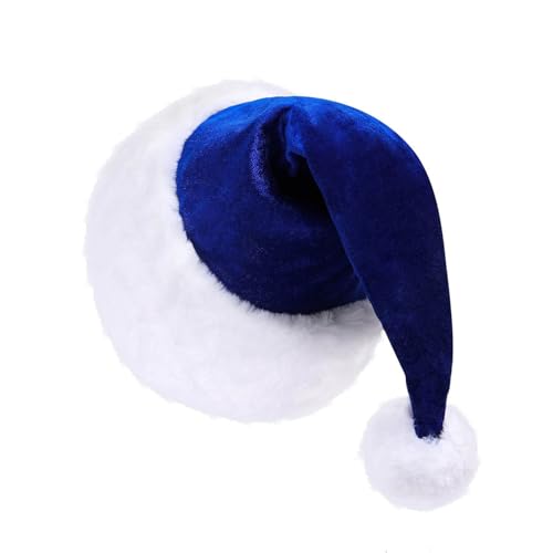 Freebily Erwachsene Plüsch Weihnachtsmütze mit Bommel Nikolausmütze mit Dicker Fellrand Weihnachtsmann Mütze Santa-Hut Weihnachtszubehör Blau One Size von Freebily