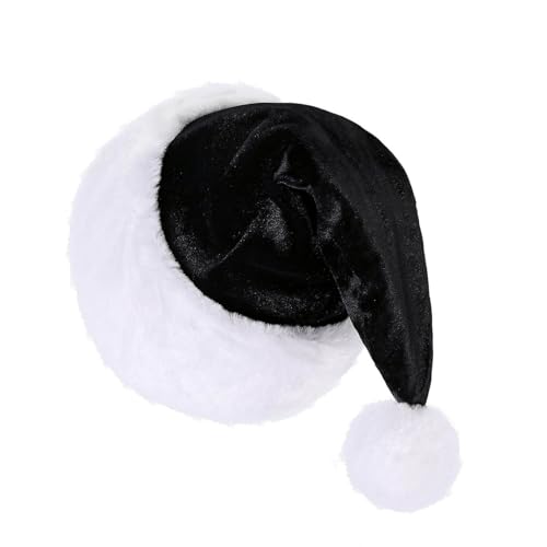 Freebily Erwachsene Plüsch Weihnachtsmütze mit Bommel Nikolausmütze mit Dicker Fellrand Weihnachtsmann Mütze Santa-Hut Weihnachtszubehör Schwarz One Size von Freebily