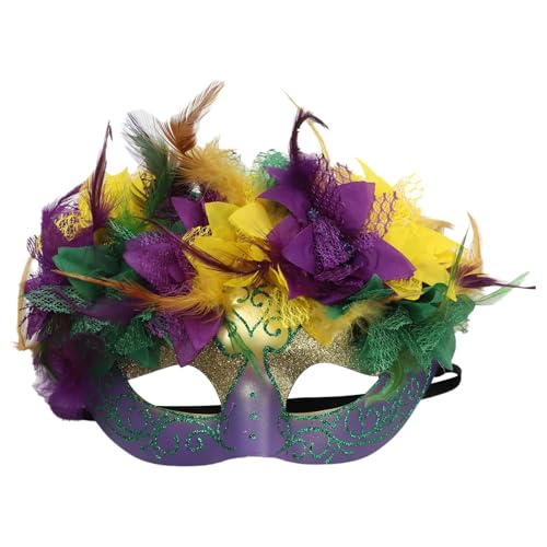 Freebily Glänzend Venezianische Maske mit Feder Maskerade Masken mit Stab Vintage Cocktail Augenmaske Karneval Maskerade Party Typ A One Size von Freebily