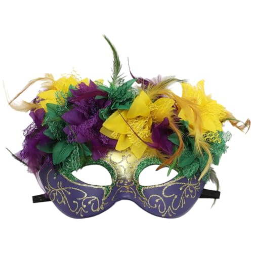 Freebily Glänzend Venezianische Maske mit Feder Maskerade Masken mit Stab Vintage Cocktail Augenmaske Karneval Maskerade Party Typ C One Size von Freebily