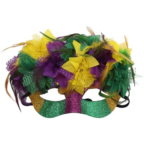 Freebily Glänzend Venezianische Maske mit Feder Maskerade Masken mit Stab Vintage Cocktail Augenmaske Karneval Maskerade Party Typ E One Size von Freebily