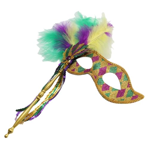 Freebily Glänzend Venezianische Maske mit Feder Maskerade Masken mit Stab Vintage Cocktail Augenmaske Karneval Maskerade Party Typ H One Size von Freebily