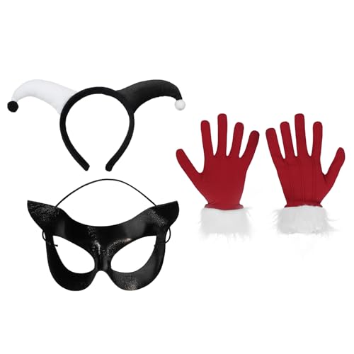 Freebily Halloween Clown Kostüm Zubehör Set Joker Clown Kopfbedeckung Rote Weiße Handschuhe Maske Mardi Gras Masquerade Kostüm Zubehör Typ A One Size von Freebily