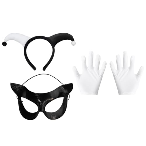 Freebily Halloween Clown Kostüm Zubehör Set Joker Clown Kopfbedeckung Rote Weiße Handschuhe Maske Mardi Gras Masquerade Kostüm Zubehör Typ C One Size von Freebily