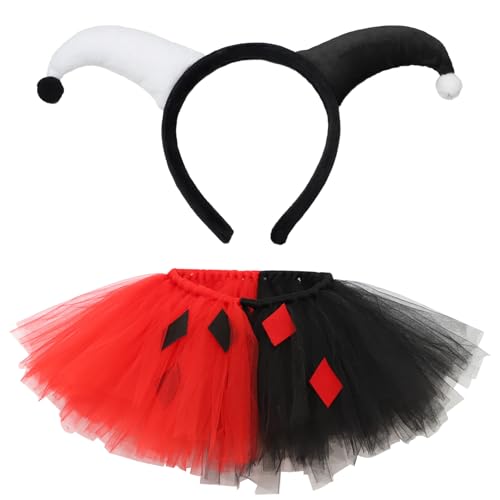 Freebily Halloween Clown Kostüm Zubehör Set Joker Clown Stirnband Kopfbedeckung Cute Tutu Mesh Rock Mardi Gras Masquerade Fasching Cosplay Fotografie Typ C Einheitsgröße von Freebily