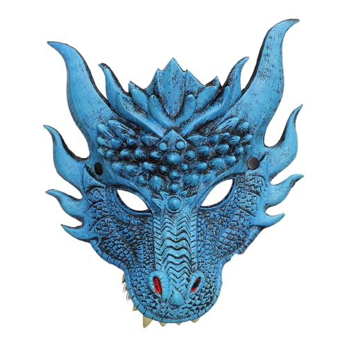 Freebily Halloween Drachen Maske 3D Dragon Gesichtsmaske PU-Schaum Kopfmaske Cosplay Karneval Makerade Kostüm Zubehör Blau One Size von Freebily