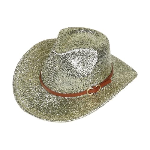 Freebily Halloween Glitzernde Western Cowboyhut Glitzer Breite Krempe Westernhut Jazz Hut Disco-Hut Kopfbedeckung für Karneval Fasching Performance Champagner B One Size von Freebily