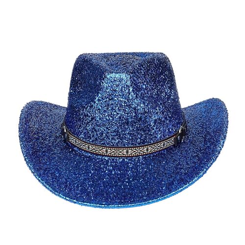 Freebily Halloween Glitzernde Western Cowboyhut Glitzer Breite Krempe Westernhut Jazz Hut Disco-Hut Kopfbedeckung für Karneval Fasching Performance Königsblau A One Size von Freebily