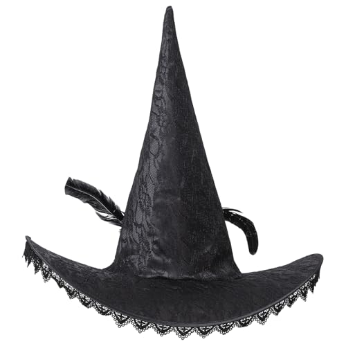 Freebily Halloween Hexenhut Steampunk Zauberer Hut Breite Krempe Spitze Hut Gothic Halschoker Hexenkostüm Kopfbedeckung Hexe Cosplay Kostüme Accessoires Typ A Schwarz One Size von Freebily