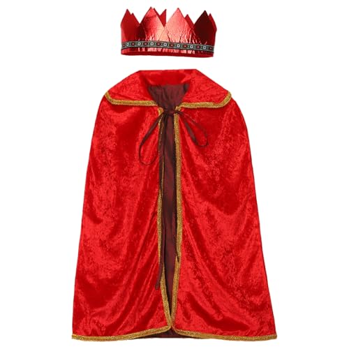 Freebily Halloween König Prinz Cosplay Set Königsmantel Umhang Cape mit Krone Prinz King Mantel Kaiserrobe Fasching Karneval Dress Up Accessoire Rot M von Freebily