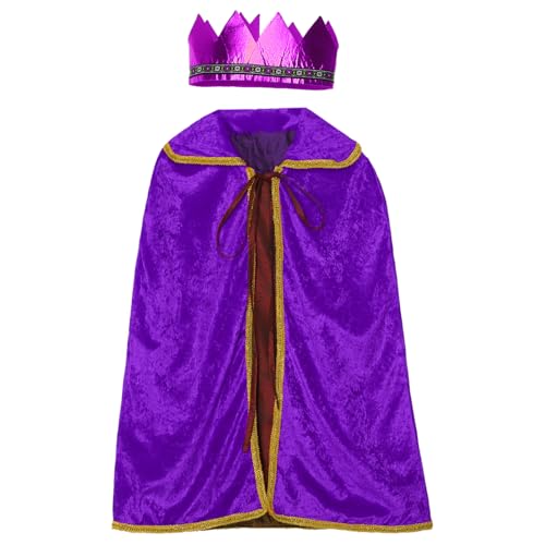 Freebily Halloween König Prinz Cosplay Set Königsmantel Umhang Cape mit Krone Prinz King Mantel Kaiserrobe Fasching Karneval Dress Up Accessoire Violett L von Freebily