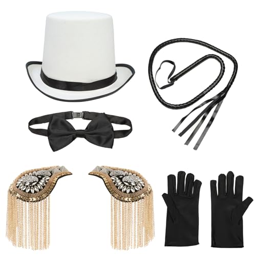 Freebily Halloween Ringmaster Rollenspiel Set Zylinderhut Fliege Handschuhe Quasten Epauletten Peitsche Gehstock Zirkus Cosplay Party Fasching Typ I One Size von Freebily