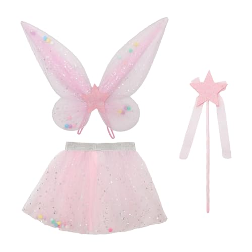 Freebily Halloween Schmetterling Flügel Set Elfenflügel Zauberstab Tüllrock Zauberwelt Engel Flügel Karneval Party Cosplay Kostüm Rosa One Size von Freebily