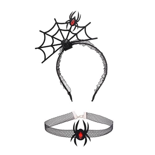 Freebily Halloween Spinnen Stirnband mit Halschoker Set Hexe Haarband Halskette Spinne Cosplay Kostüm Zubehör Karneval Mottoparty Accessoires Typ A One Size von Freebily