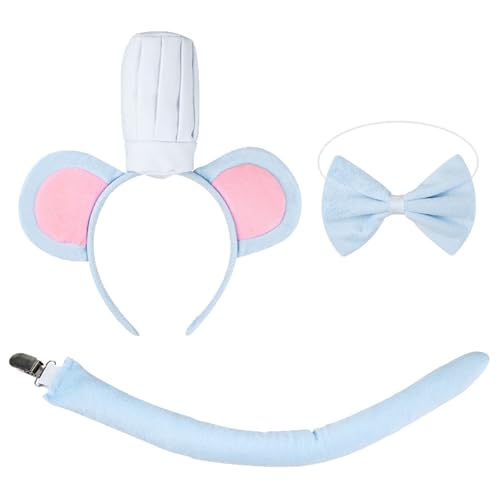 Freebily Halloween Tier Maus kostüm Zubehör Chef Maus Stirnband Fliege Schwanz Nase Kinder Erwachsene Cosplay Party Fasching Typ D Set One Size von Freebily