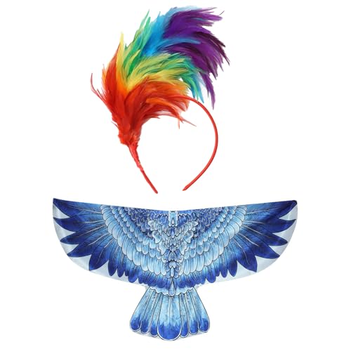 Freebily Halloween Vogelflügel Kostüm Accessoires Eulen Eagle Flügel Umhang mit Bunte Feder Stirnband Cosplay Karneval Mottoparty Cocktail Zubehör Blau One Size von Freebily