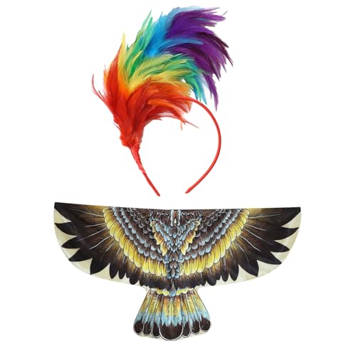 Freebily Halloween Vogelflügel Kostüm Accessoires Eulen Eagle Flügel Umhang mit Bunte Feder Stirnband Cosplay Karneval Mottoparty Cocktail Zubehör Braun One Size von Freebily