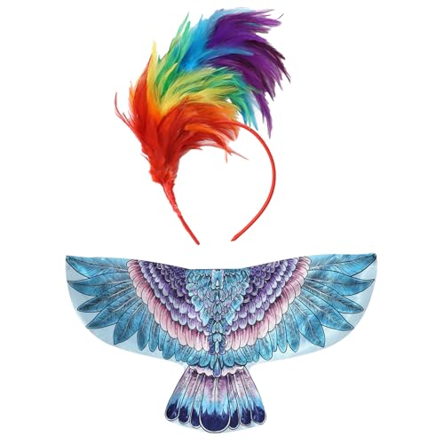 Freebily Halloween Vogelflügel Kostüm Accessoires Eulen Eagle Flügel Umhang mit Bunte Feder Stirnband Cosplay Karneval Mottoparty Cocktail Zubehör Bunt One Size von Freebily