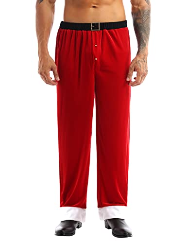 Freebily Herren/Damen Weihnachtshose Rot Santa Slaus Kostüm Weihnachtsfrau Kostüm Hose Weihnachten Party Bühne Outfit Lange Pyjamahose Rot 4XL von Freebily