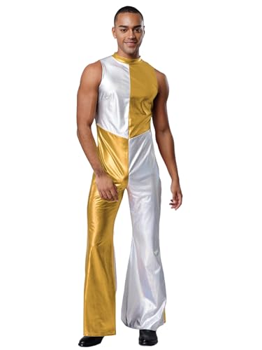 Freebily Herren 70er Jahre Disco Anzug Kontrastfarbiger Metallic Jumpsuit Sänger Kostüm Fasching Party Clubwear Gold XXL Freebily Herren 70er Jahre Disco Anzug Kontrastfarbiger Metallic Jumpsuit Sänger Kostüm Fasching Party Clubwear Gold XXL von Freebily