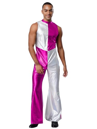 Freebily Herren 70er Jahre Disco Anzug Kontrastfarbiger Metallic Jumpsuit Sänger Kostüm Fasching Party Clubwear Hotpink XL Freebily Herren 70er Jahre Disco Anzug Kontrastfarbiger Metallic Jumpsuit Sänger Kostüm Fasching Party Clubwear Hotpink XL von Freebily