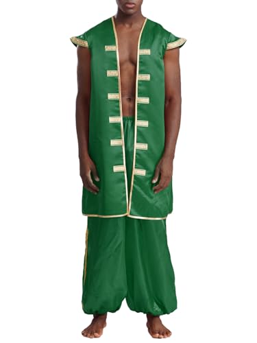 Freebily Herren Arabischer Prinz Kostüm Araber Outfit Weste Hose Set Erwachsene Kostüm Fasching Halloween Flaschengeist Verkleidung Grün M von Freebily