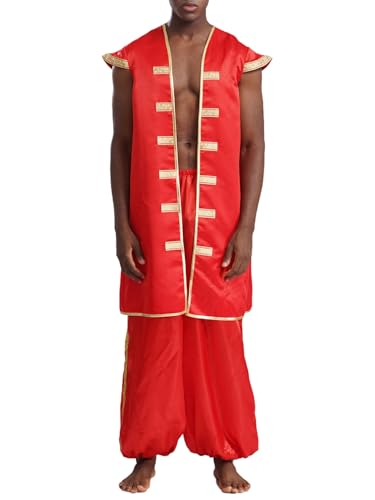 Freebily Herren Arabischer Prinz Kostüm Araber Outfit Weste Hose Set Erwachsene Kostüm Fasching Halloween Flaschengeist Dschinn Verkleidung Rot 3XL von Freebily