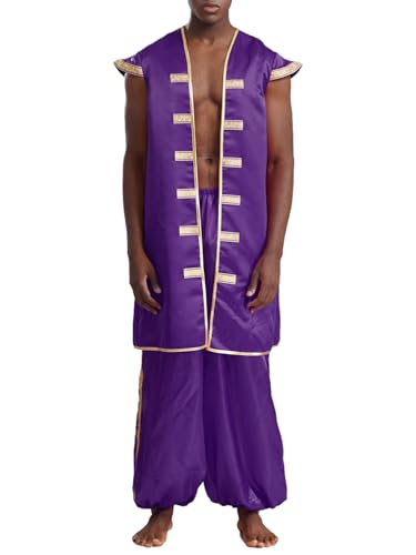 Freebily Herren Arabischer Prinz Kostüm Araber Outfit Weste Hose Set Erwachsene Kostüm Fasching Halloween Flaschengeist Verkleidung Violett XXL von Freebily