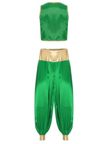 Freebily Herren Arabischer Prinz Kostüm Weste Aladdinhose Männer Fasching Halloween Kostüm Orient Flaschengeist Dschinn Cosplay Mottoparty Outfit Grün&Grün XXL von Freebily