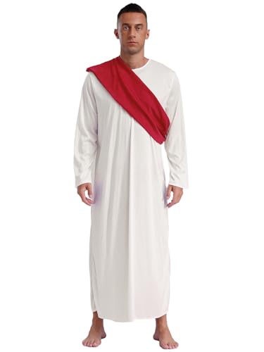 Freebily Herren Jesus Kostüm Jesus Christus Kostüm Toga Mit Schärpe Männer Kostüm Halloween Mottoparty Krippenspiel Kleidung Rot 3XL von Freebily