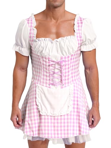 Freebily Herren Kostüm Dienstmädchen Kleid Sissy French Maid Uniform Karneval Mottoparty Junggesellenabschied Outfit Rosa 3XL von Freebily