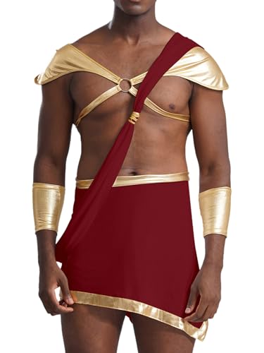 Freebily Herren Kostüm Griechischer Römischer Gott Fasching Karneval Kostüm Gladiator Rock Körpergurtel Party Cosplay Outfit Burgundy S von Freebily