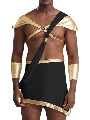 Freebily Herren Kostüm Griechischer Römischer Gott Fasching Karneval Kostüm Gladiator Rock Körpergurtel Party Cosplay Outfit Schwarz 3XL von Freebily