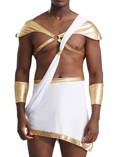 Freebily Herren Kostüm Griechischer Römischer Gott Fasching Karneval Kostüm Gladiator Rock Körpergurtel Party Cosplay Outfit Weiß XL von Freebily