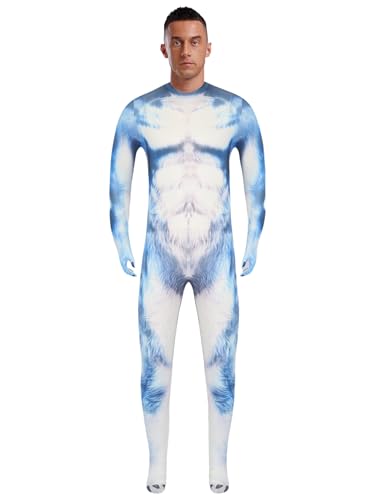 Freebily Herren Tier Kostüm Overall Eng Ganzkörper Body Mit 3D Muskel Tier Muster Und Schwanz Lustige Kostüme Fasching Halloween Bühnenshow Outfit E 3XL von Freebily