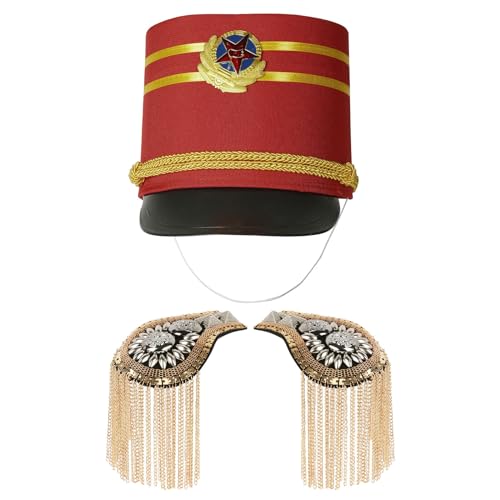 Freebily Junge Mädchen Marching Band Hut mit Epaulett Kapitänsmütze Schulterklappen Fasching Karneval Mottoparty Marine Hut Kopfabdeckung Accessoires Gold & Typ H One Size von Freebily