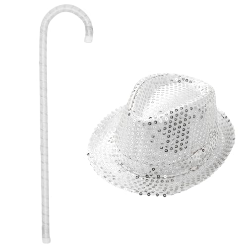 Freebily Kinder Glänzende Pailletten Hut Tanzstock Set Tanz Fedora Hut Magic Party Tanz Hut Karneval Fasching Halloween Talent Show Requisiten Silber One Size von Freebily