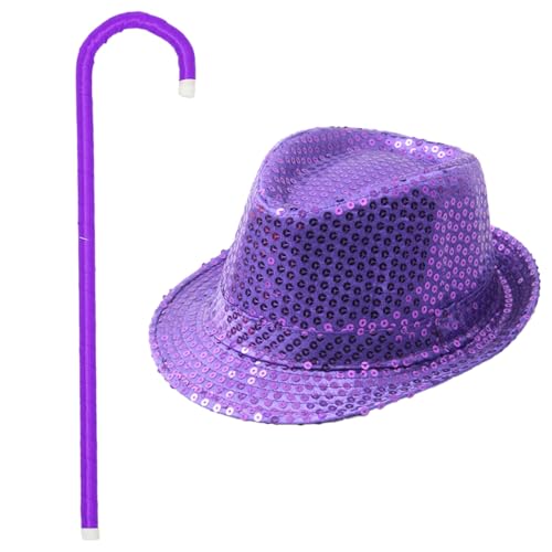 Freebily Kinder Glänzende Pailletten Hut Tanzstock Set Tanz Fedora Hut Magic Party Tanz Hut Karneval Fasching Halloween Talent Show Requisiten Violett One Size von Freebily