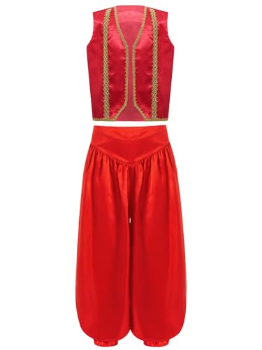 Freebily Kinder Jungen Arabischer Prinz Outfit Orient Sultan Arabische Kleidung Weste Und Aladinhose Set für Fasching Karneval Party Burgundy 110-116 von Freebily