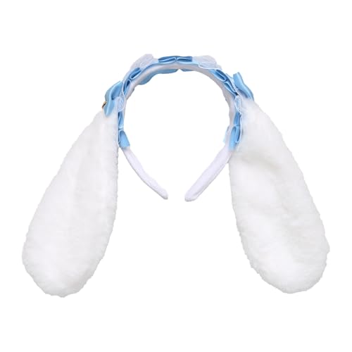 Freebily Lolita Hasenohren Stirnband Plüsche Ostern Kaninchenohren Haarreife Bunny Spitze Haarschmuck Kopfbedeckung Fasching Cosplay Blauer See One Size von Freebily