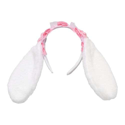 Freebily Lolita Hasenohren Stirnband Plüsche Ostern Kaninchenohren Haarreife Bunny Spitze Haarschmuck Kopfbedeckung Fasching Cosplay Rosa One Size von Freebily